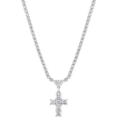 Athra Luxe Cubic Zirconia Cross Pendant Necklace In Silver
