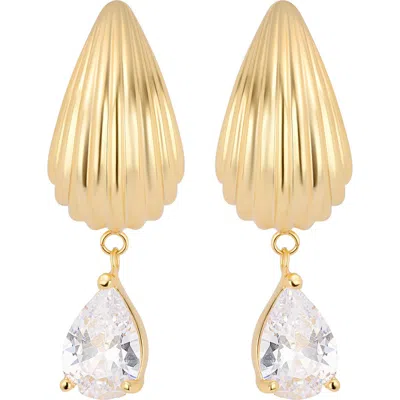 Athra Luxe Cubic Zirconia Drop Fluted J-hoop Earrings In Gold