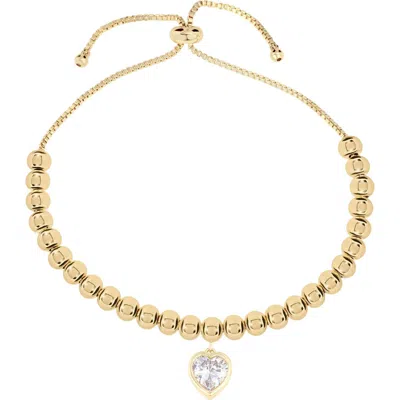 Athra Luxe Cubic Zirconia Heart Beaded Bolo Bracelet In Gold