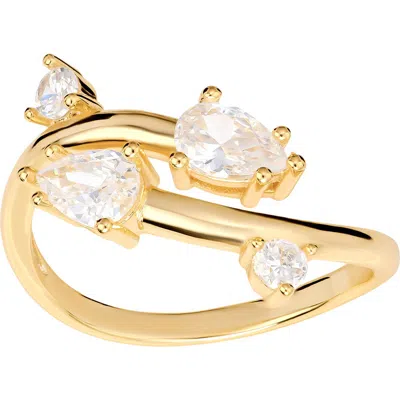 Athra Luxe Cubic Zirconia Pear Bypass Ring In Gold