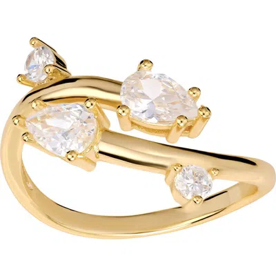 Athra Luxe Cubic Zirconia Pear Bypass Ring In Gold