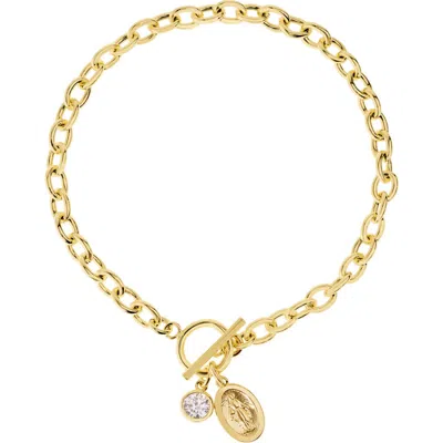 Athra Luxe Cubic Zirconia Religious Charm Toggle Bracelet In Gold
