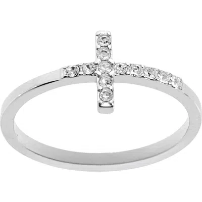 Athra Luxe Cubic Zirconia Side Cross Ring In Metallic