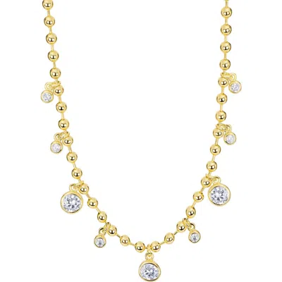 Athra Luxe Cz Station Beaded Necklace In Gold