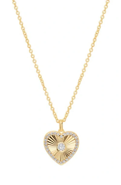 Athra Luxe Dolce Sole Fluted Heart Cubic Zirconia Pendant Necklace In Gold