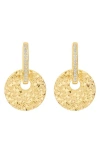 Athra Luxe Dolce Sole Textured Round Drop Huggie Hoop Earrings In Gold