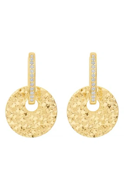 Athra Luxe Dolce Sole Textured Round Drop Huggie Hoop Earrings In Gold