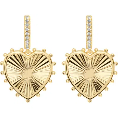 Athra Luxe Dolcle Sole Fluted Heart Drop Hoop Earrings In Gold