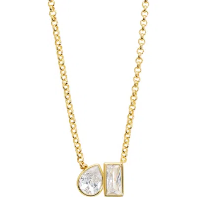 Athra Luxe Duo Crystal Pendant Necklace In Gold