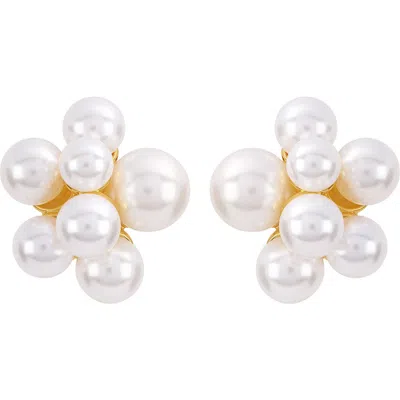 Athra Luxe Faux Pearl Cluster Stud Earrings In Gold