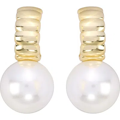 Athra Luxe Faux Pearl Drop Earrings In Gold