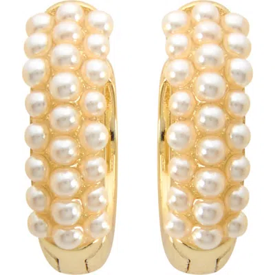 Athra Luxe Faux Pearl Huggie Hoop Earrings In Gold