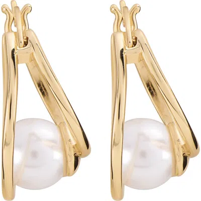 Athra Luxe Faux Pearl Orbit Hoop Earrings In Gold