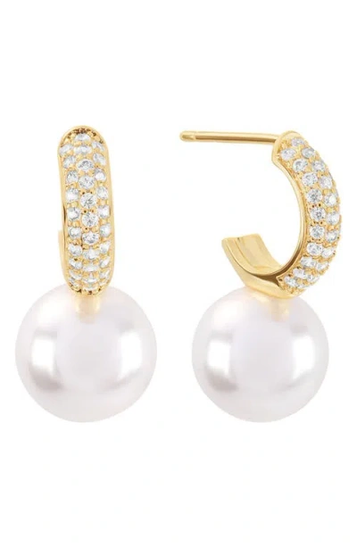 Athra Luxe Faux Pearl Pave Cubic Zirconia Huggie Hoop Earrings In Multi