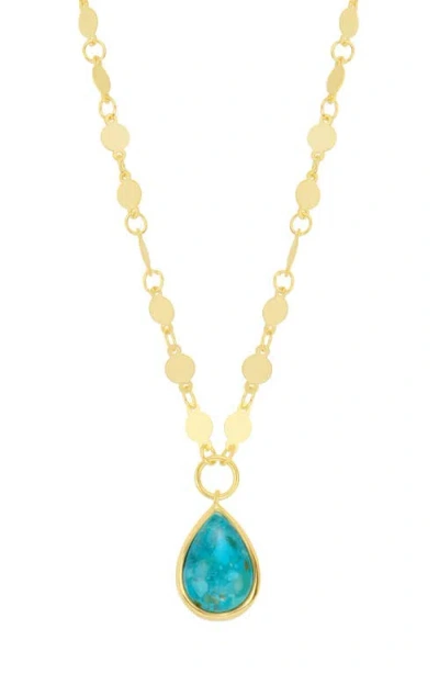 Athra Luxe Flat Disc Turquoise Pendant Necklace