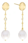 Athra Luxe Freshwater Pearl & Cubic Zirconia Drop Earrings