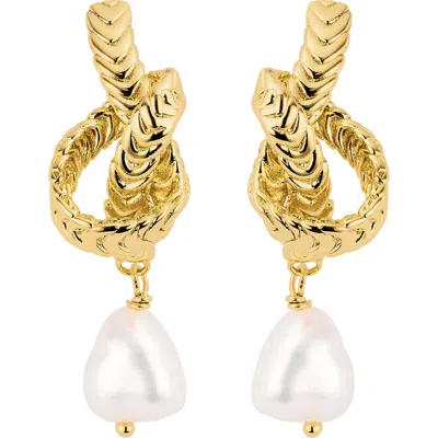 Athra Luxe Freshwater Pearl Drop Earrings In Gold