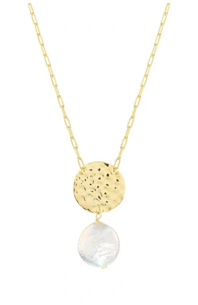 Athra Luxe Hammered Disc & Coin Pearl Pendant Necklace
