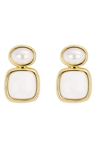 Athra Luxe Lapis And Imitation Pearl Drop Earrings In Gold