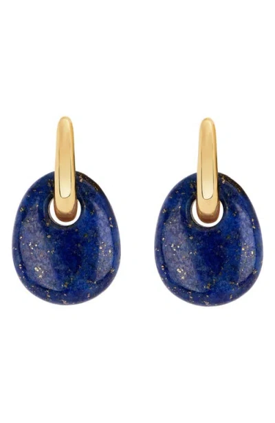Athra Luxe Lapis Teardrop Hoop Earrings In Gold