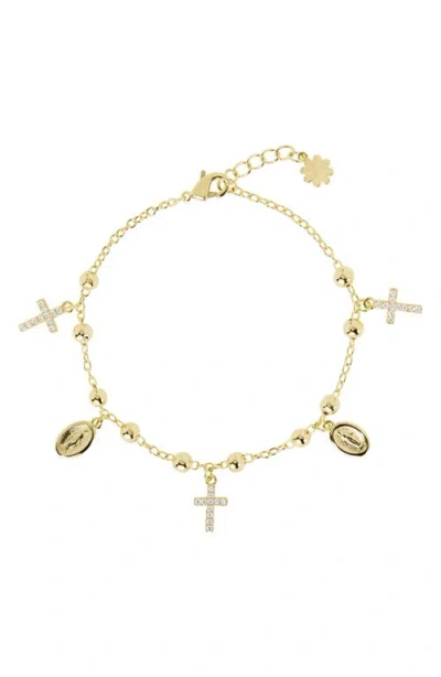 Athra Luxe Medallion & Cubic Zirconia Cross Charm Bracelet In Gold