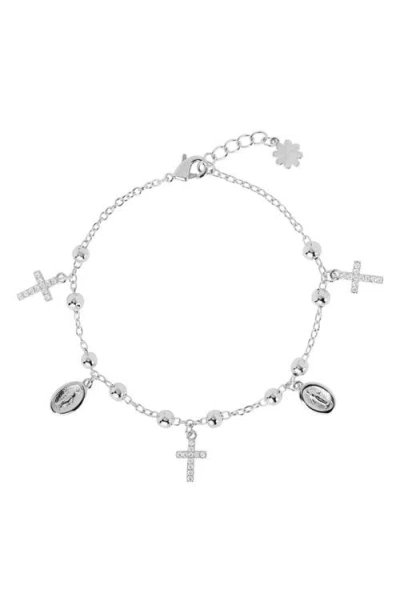 Athra Luxe Medallion & Cubic Zirconia Cross Charm Bracelet In Silver