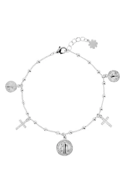 Athra Luxe Medallion & Pavé Cubic Zirconia Cross Charm Bracelet In Silver