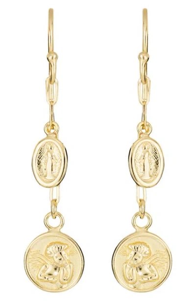 Athra Luxe Medallion Drop Earrings In Gold