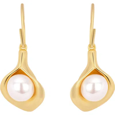 Athra Luxe Modern Muse Faux Pearl Drop Earrings In Gold
