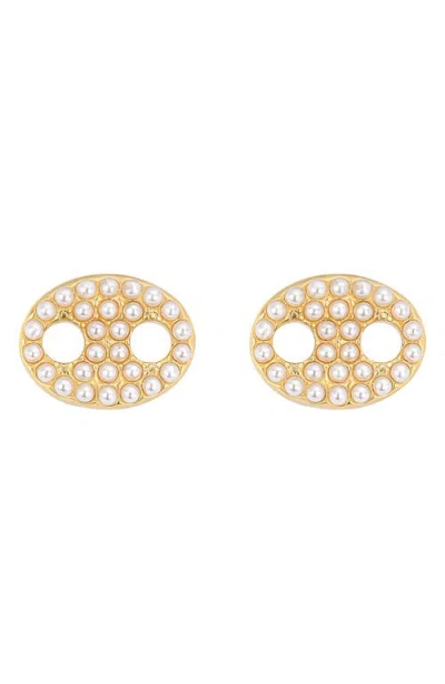Athra Luxe Modern Muse Faux Pearl Mariner Stud Earrings In Gold