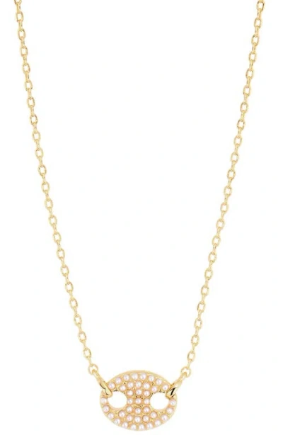 Athra Luxe Modern Muse Faux Pearl Pendant Necklace In Gold