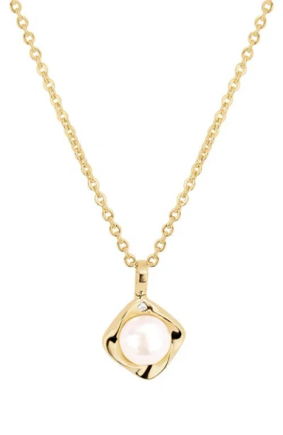 Athra Luxe Modern Muse Faux Pearl Pendant Necklace In Gold