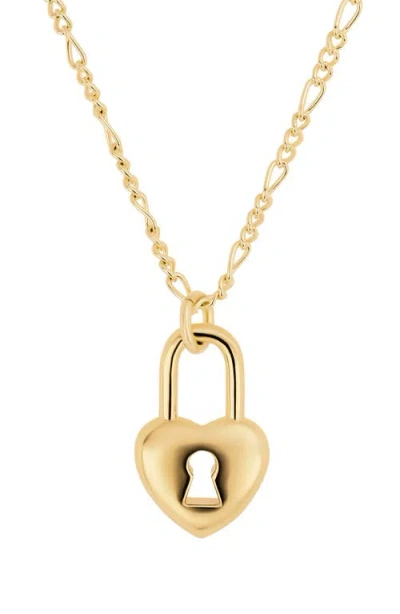 Athra Luxe Modern Muse Heart Lock Figaro Necklace In Gold