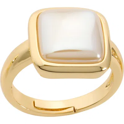 Athra Luxe Mother Of Pearl Square Ring In Gold