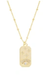 Athra Luxe Pavé Cubic Zirconia Evil Eye Tag Pendant Necklace