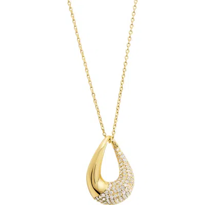 Athra Luxe Pavé Cubic Zirconia Open Teardrop Pendant Necklace In Gold