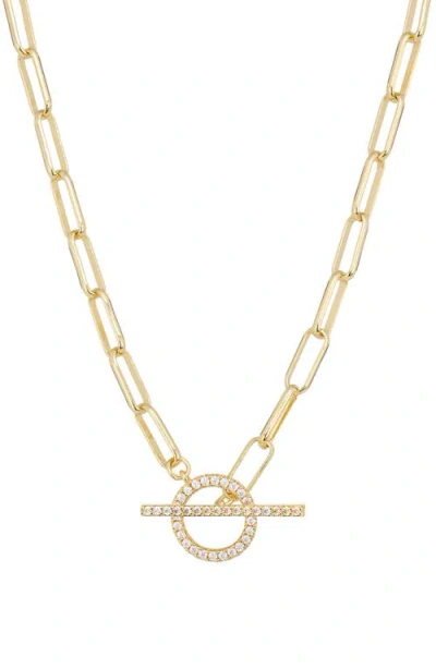 Athra Luxe Pavé Paper Clip Chain Toggle Necklace In Gold