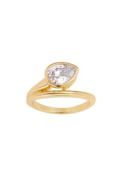 Athra Luxe Pearl Bezel Wrap Ring In Gold