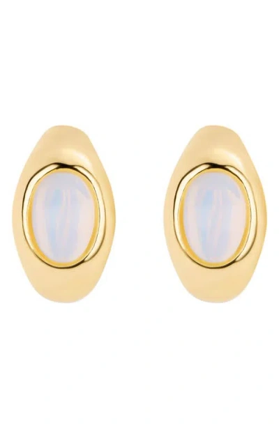 Athra Luxe Simulated Moonstone Huggie Hoop Earrings In Red