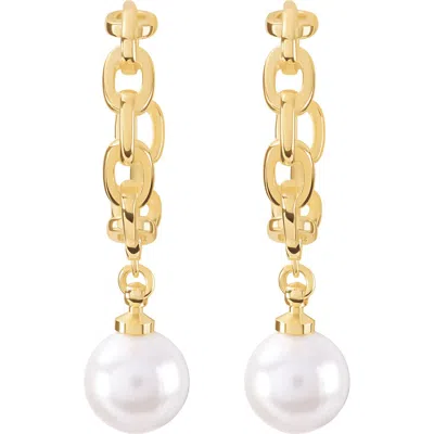 Athra Luxe Simulated Pearl Chain Drop Hoop Earrings In Gold