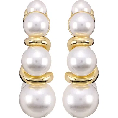 Athra Luxe Simulated Pearl Hoop Earrings In Gold