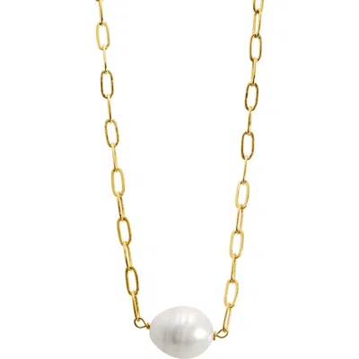 Athra Luxe Simulated Pearl Paperclip Chain Necklace In Gold