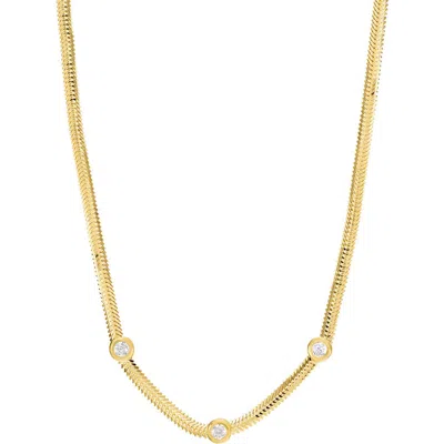 Athra Luxe Station Herringbone Chain Necklace In Gold