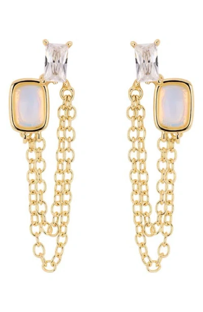 Athra Luxe Stone And Cubic Zirconia Chain Drop Earrings In Gold