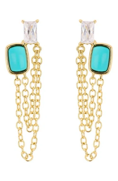 Athra Luxe Stone And Cubic Zirconia Chain Drop Earrings In Gold