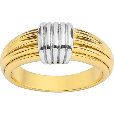 Athra Luxe Textured Two-tone Band Ring In Gold