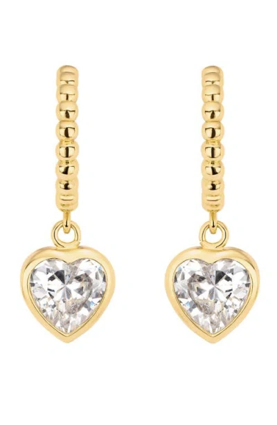 Athra Luxe The Beaded Heart Drop Huggie Earrings In Gold