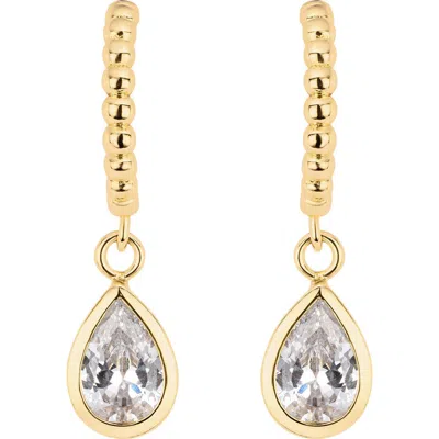 Athra Luxe The Beaded Pear Drop Huggie Earrings In Gold