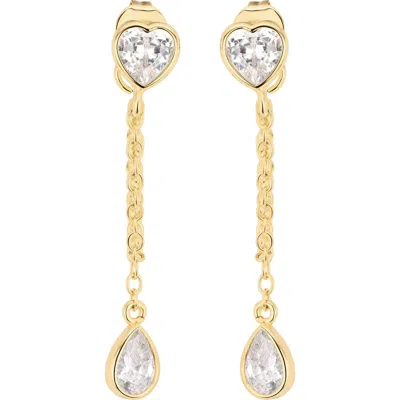 Athra Luxe The Heart Teardrop Duo Chain Drop Earrings In Gold