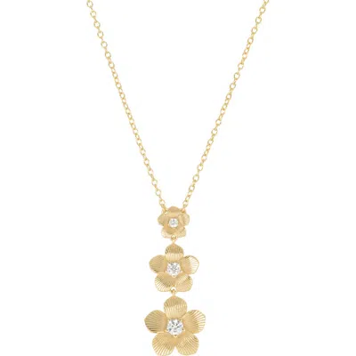 Athra Luxe Triple Flower Cubic Zirconia Drop Necklace In Gold